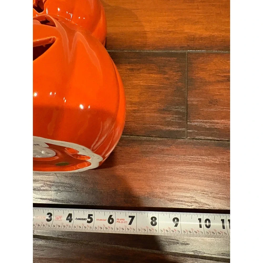 Orange Ceramic Stacked Light Up Pumpkin Jack-O-Lantern Gold Stem 12.5in Decor